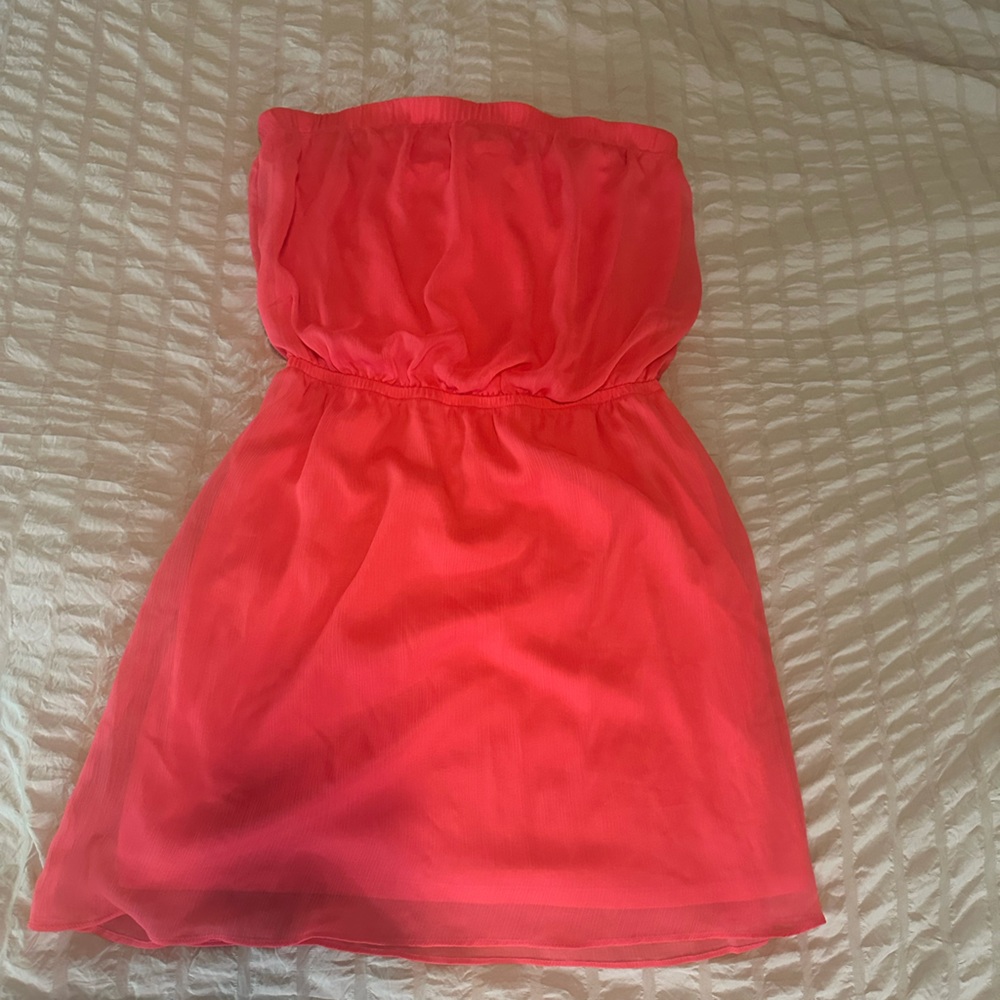 Express Strapless - Fully Lined Sheer Overlay - Coral Mini Dress